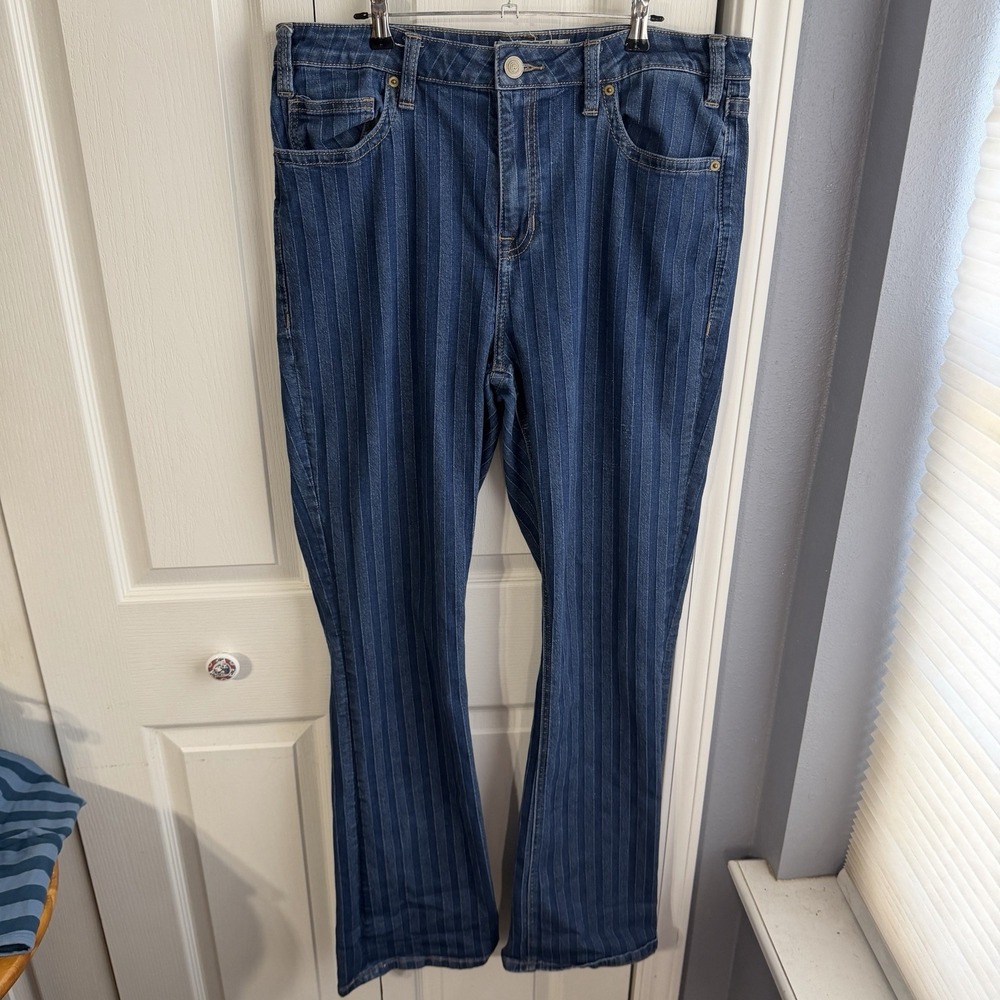Rock & Roll Denim Striped High Rise Bootcut Blue Jeans Womens Size 34 X 36 Rodeo